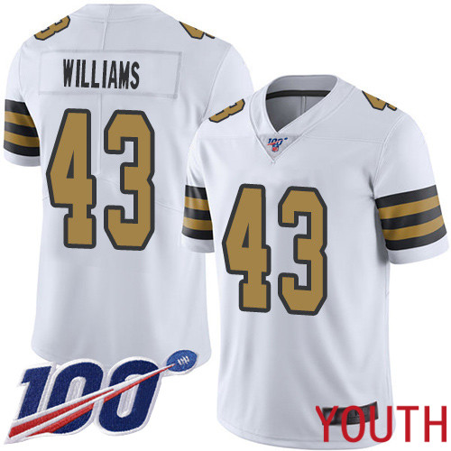 New Orleans Saints Limited White Youth Marcus Williams Jersey NFL Football #43 100th Season Rush Vapor Untouchable Jersey